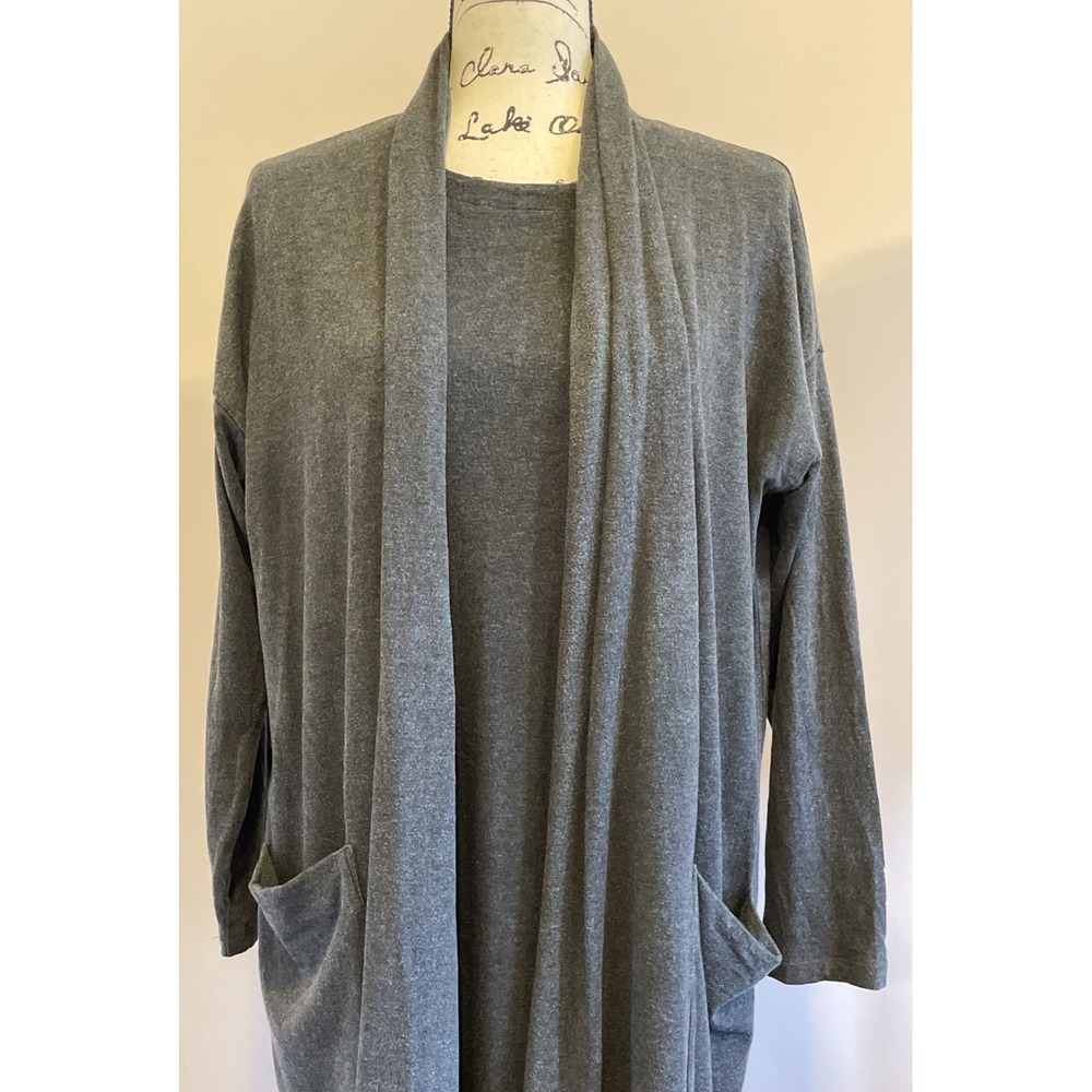 Eileen Fisher 2PC Charcoal Gray Cotton Dress Cardigan Set M Minimalist Lagenlook - Picture 3 of 16